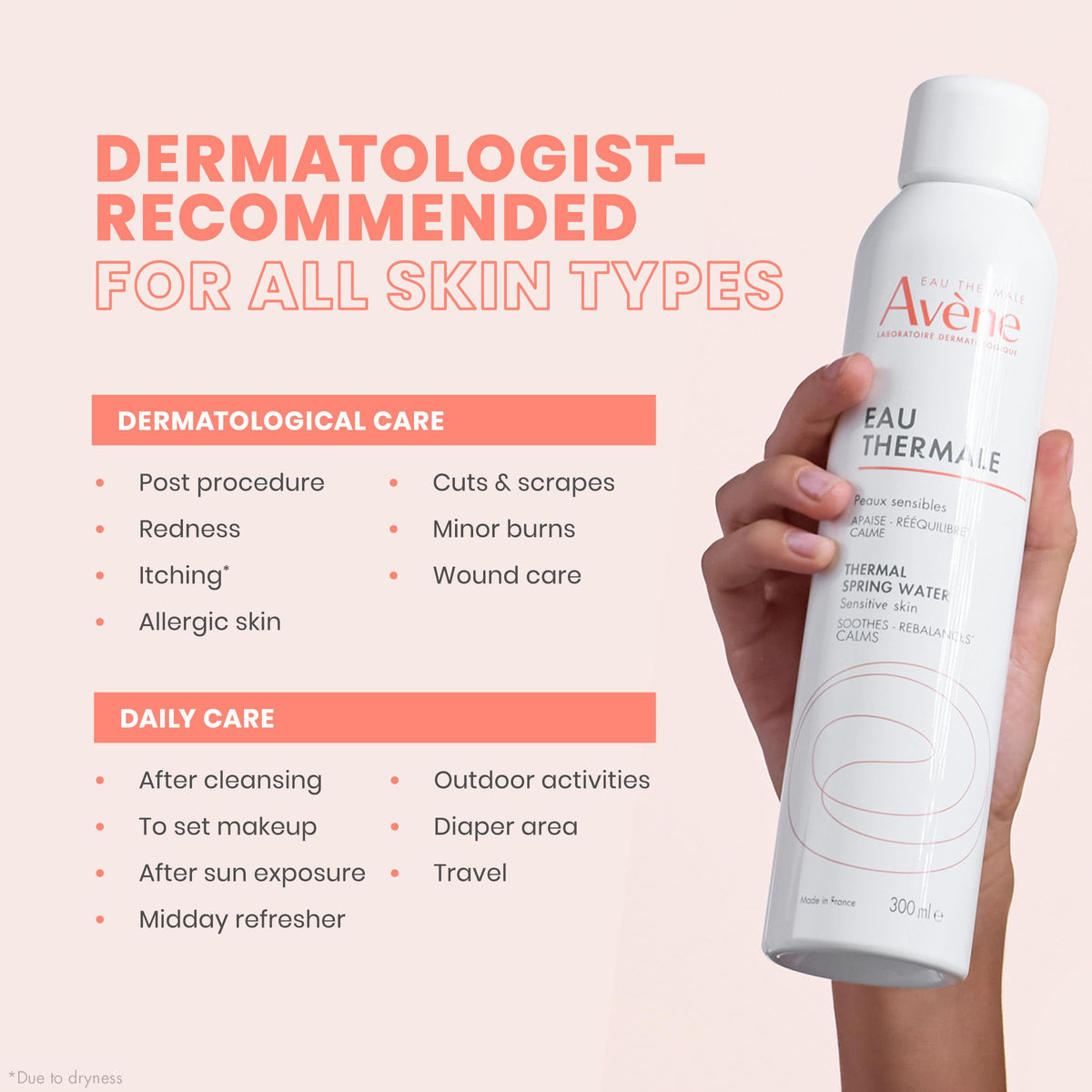 Avène label detail highlighting thermal spring origin and sterile packaging benefit