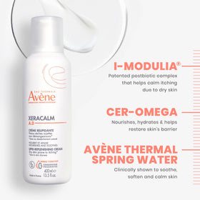 6.7 oz Avène XeraCalm A.D next to common items showing travel-ready size benefit