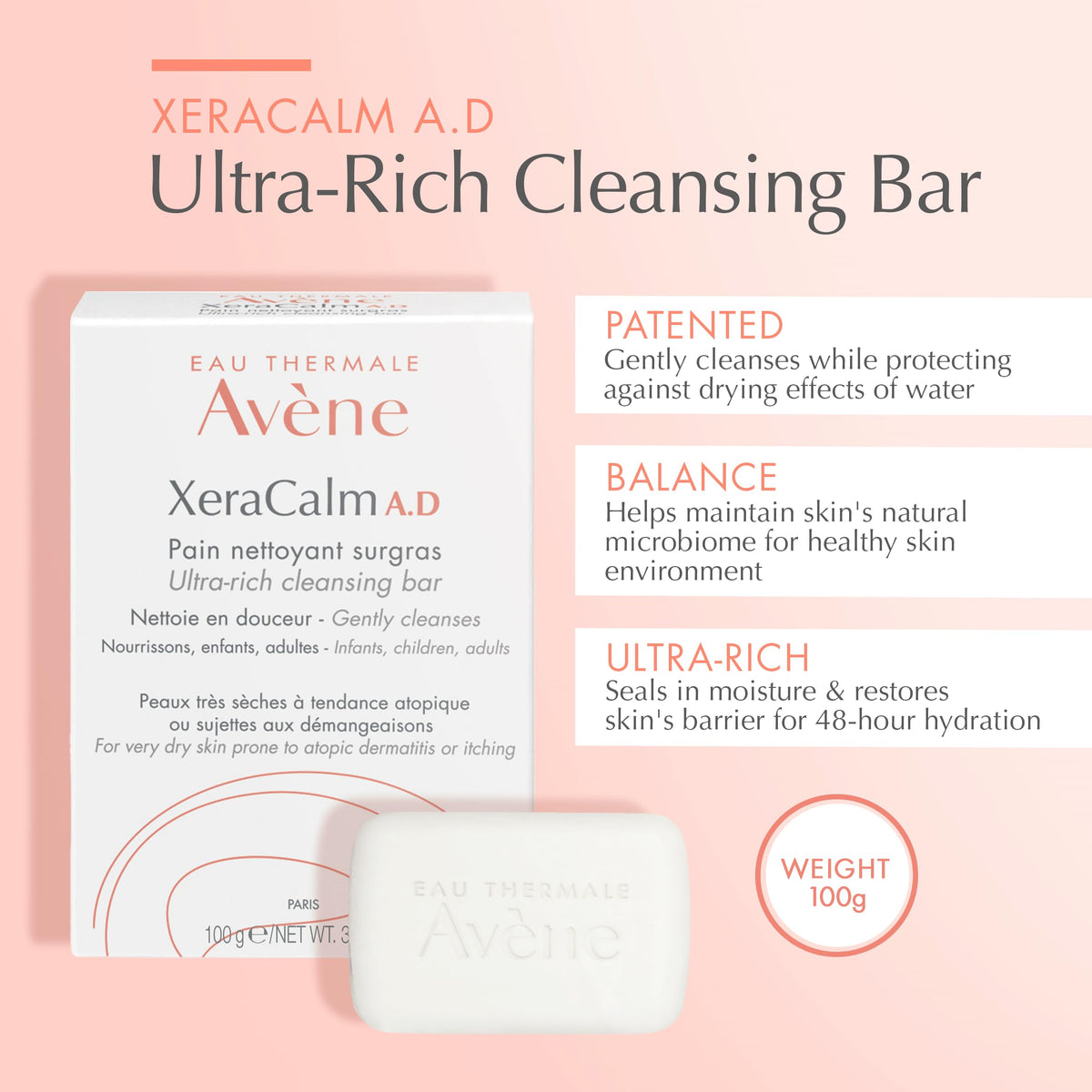 Avène bar texture close-up highlighting creamy payoff and gentle cleanse