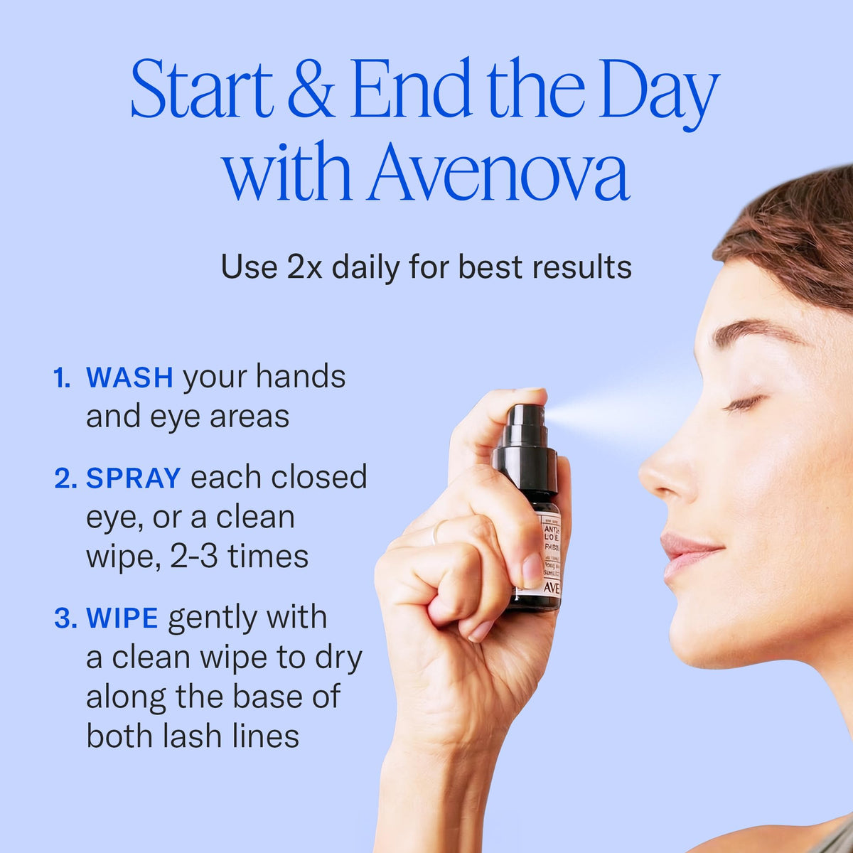 Detailed label shot of Avenova showing 0.01% hypochlorous acid ingredient information