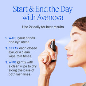 Detailed label shot of Avenova showing 0.01% hypochlorous acid ingredient information