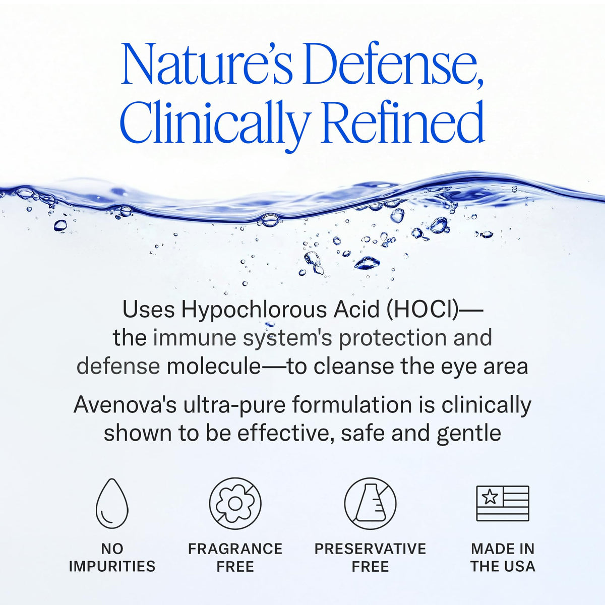 Avenova mist being sprayed onto closed eyelid demonstrating gentle, even application