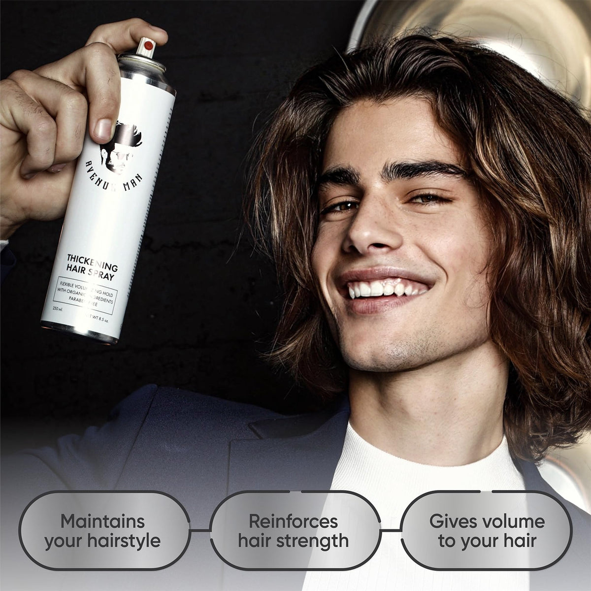 Avenue Man root lift demonstration illustrating instant lift and fuller appearance