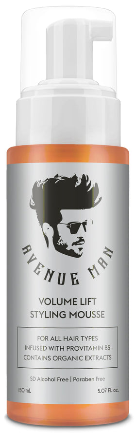 Avenue Man front packaging showing mousse can and label for instant volume