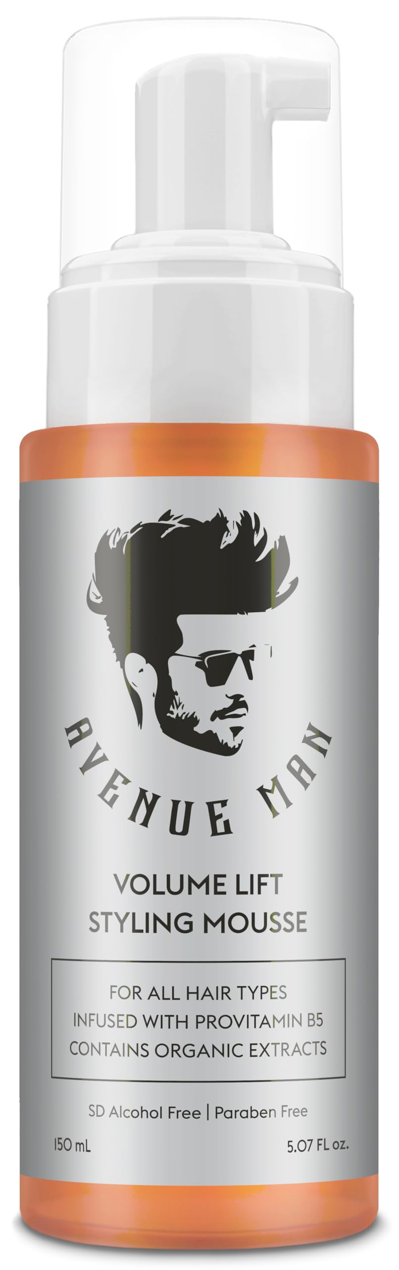 Avenue Man front packaging showing mousse can and label for instant volume