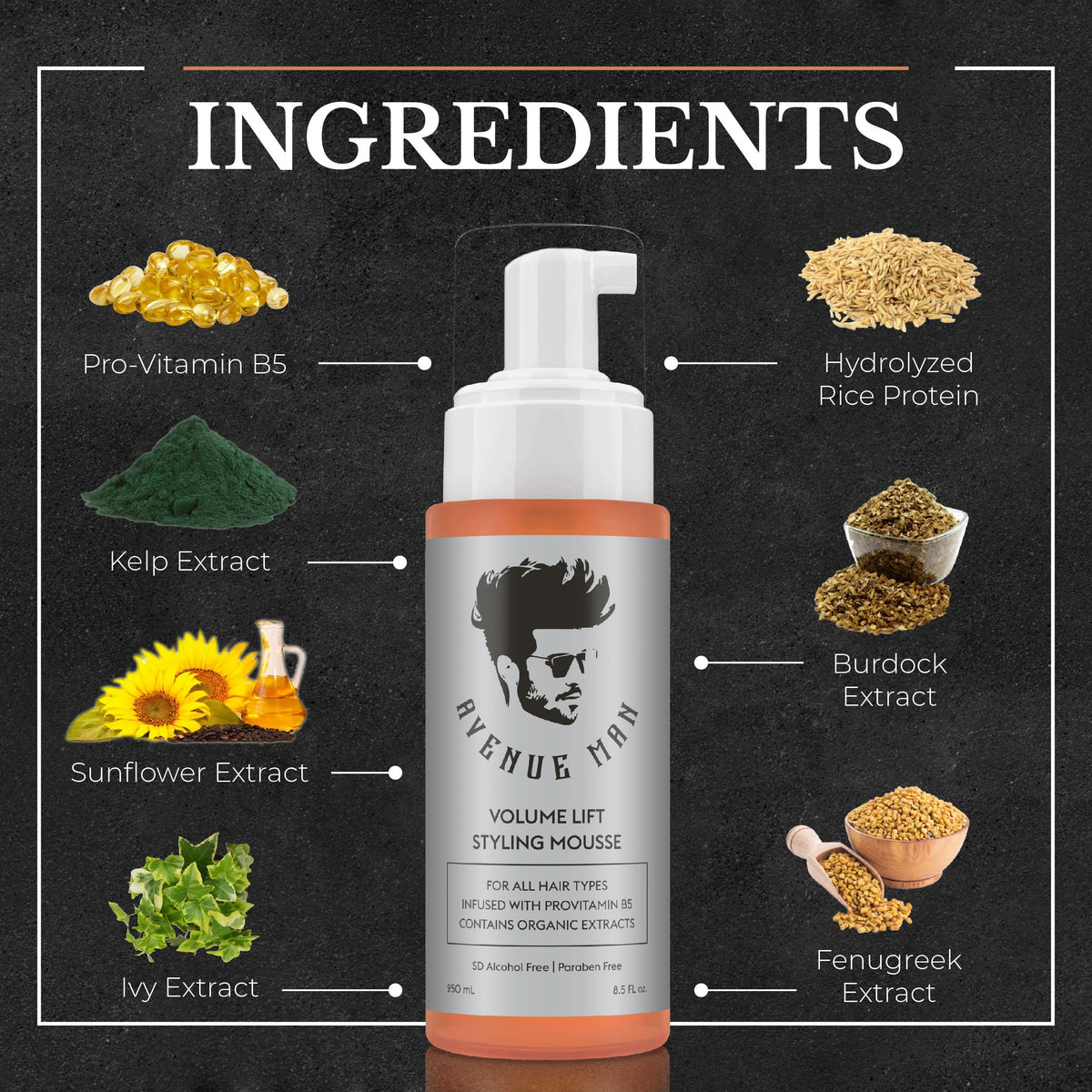 Avenue Man with argan oil bottle highlighting hydration and smoothness benefit