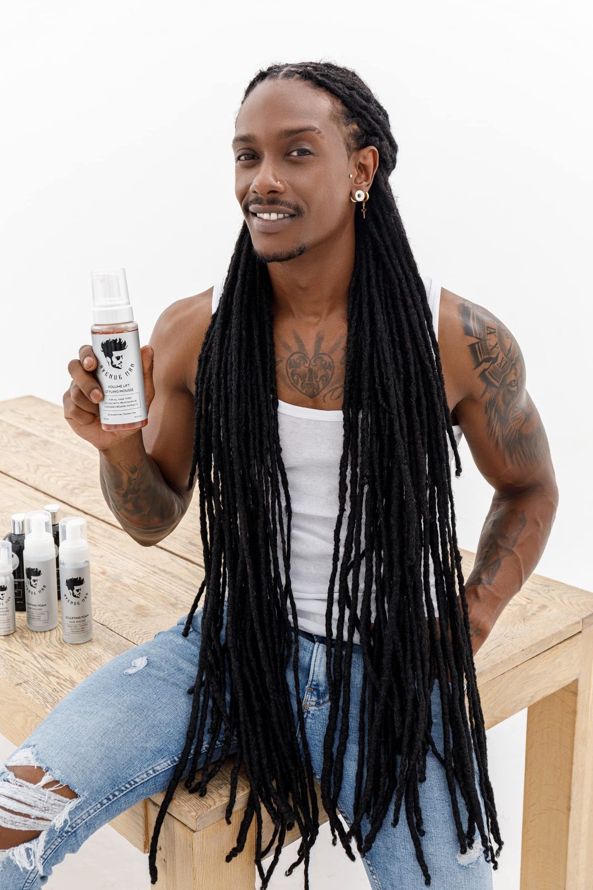 Avenue Man mousse on bathroom counter in lifestyle scene for everyday grooming benefit