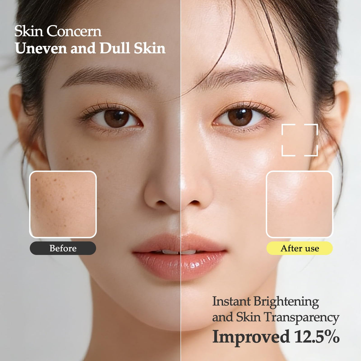 AVEYA pad applied to cheek as brief mask to soothe and brighten skin