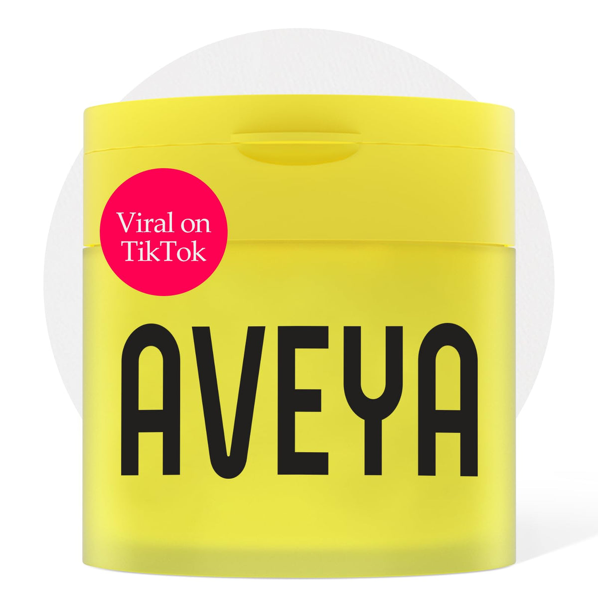 AVEYA jar front view showing label and 100-count pads for clear benefits
