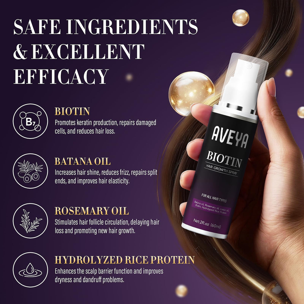 AVEYA oil-serum texture on palm highlighting lightweight absorbent formula for strengthened hair