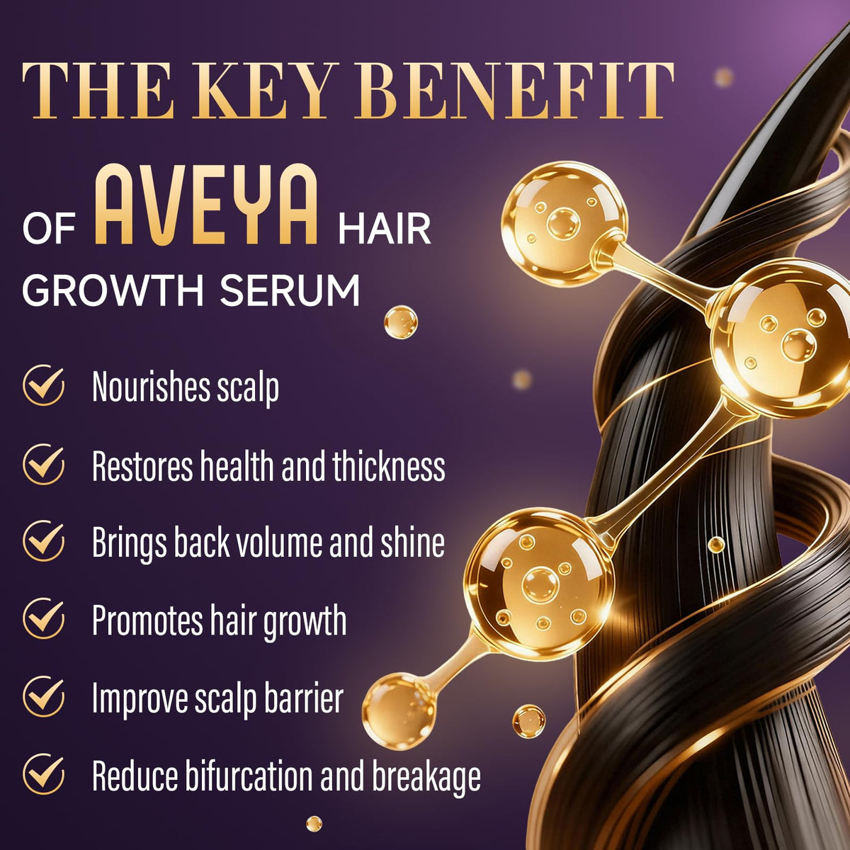 AVEYA spray nozzle close-up demonstrating fine mist delivery for even scalp coverage and non-greasy feel