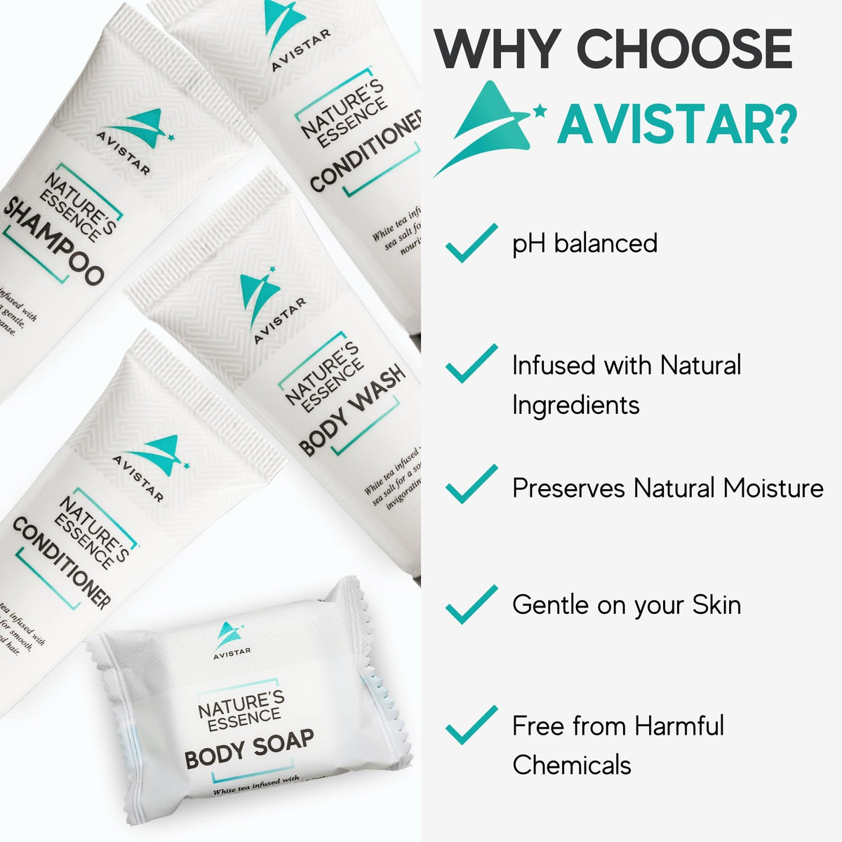Avistar travel bottles in hand showing compact, space-saving scale