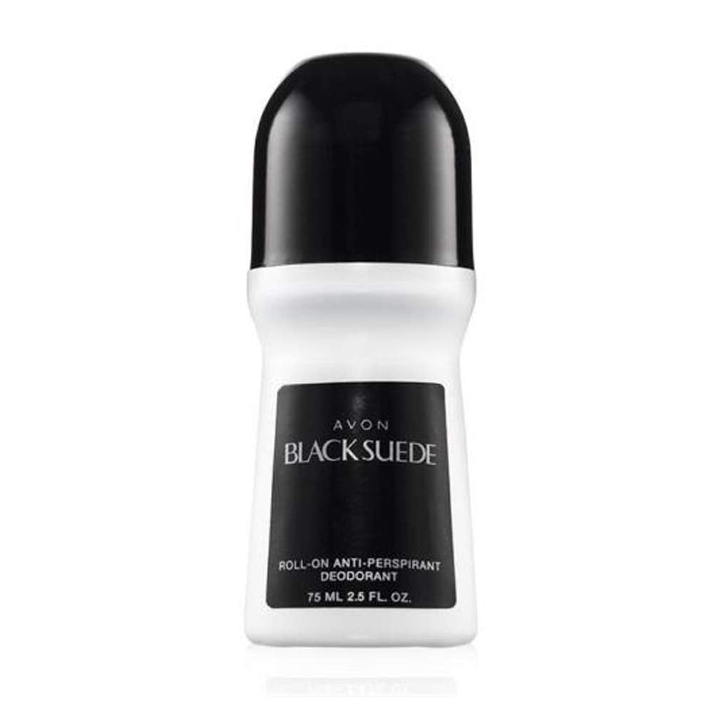 AVON Black Suede applicator close-up showing roll-on ball and quick-dry benefit