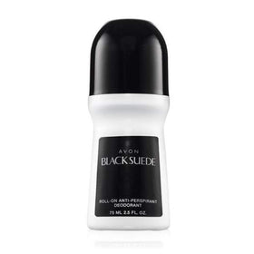AVON Black Suede applicator close-up showing roll-on ball and quick-dry benefit