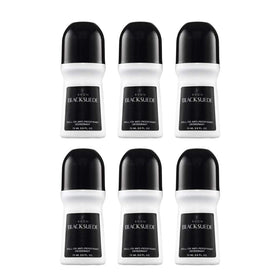 AVON Black Suede front packaging showing six bottles and branding benefit bulk value