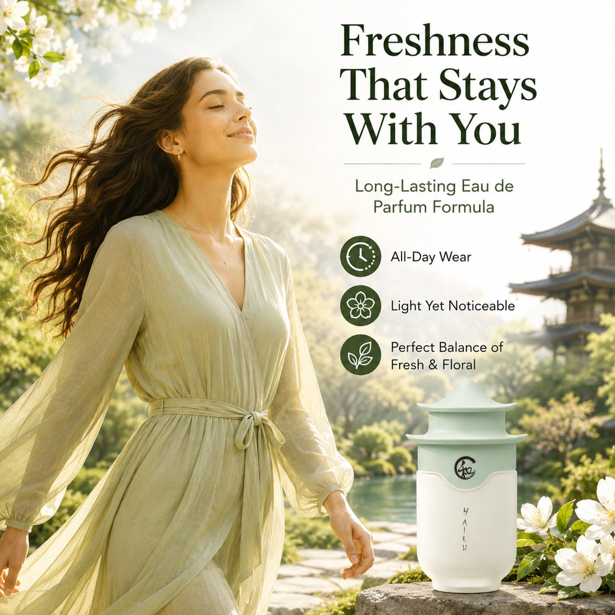 Japanese yuzu ingredient portrayal, AVON Haiku bright citrus top-note clarity