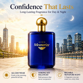 AVON Mesmerize concept image with amber and sandalwood notes showing warm fragrance benefit