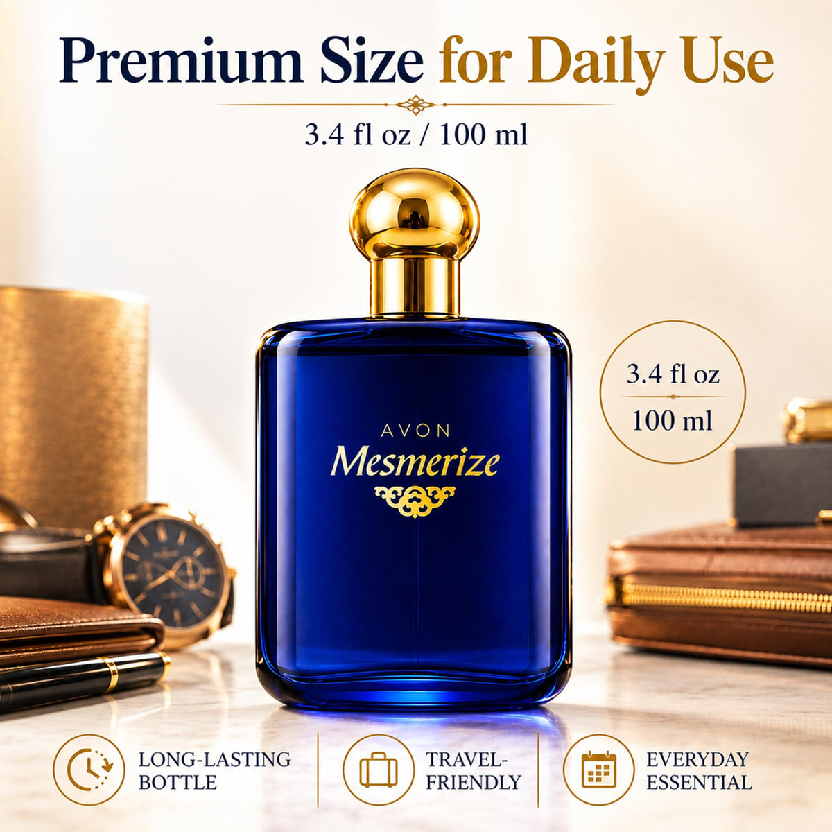AVON Mesmerize bottle glass close-up showing texture and premium finish benefit