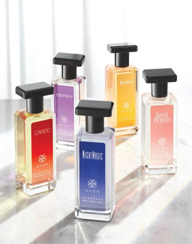 AVON Night Magic on a dressing table in evening setting, evokes date-night confidence