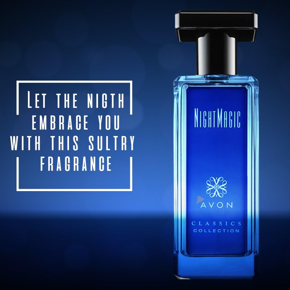 AVON Night Magic label close-up highlighting ingredients and classic collection authenticity
