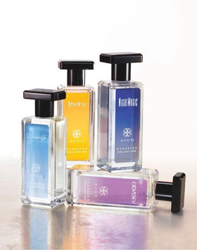 AVON Odyssey on a vanity with accessories illustrating everyday elegant fragrance