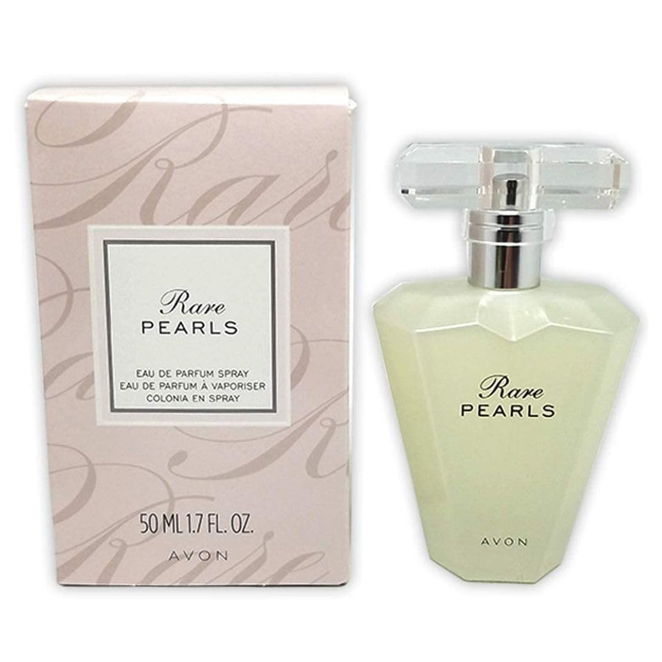 AVON bottle front view showing Rare Pearls elegance and instant recognition