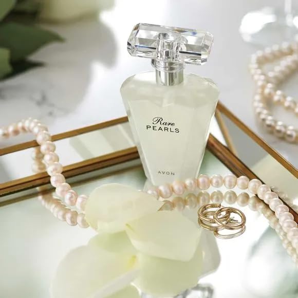 AVON label closeup revealing Rare Pearls name and premium finish