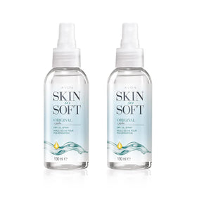 AVON SKIN SO SOFT front packaging showing two 150ml bottles and benefits