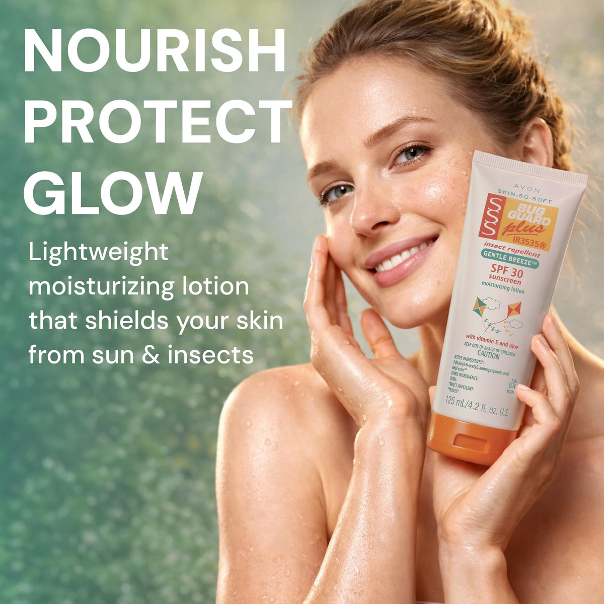 AVON Skin So Soft being applied to forearm providing even coverage and comfort