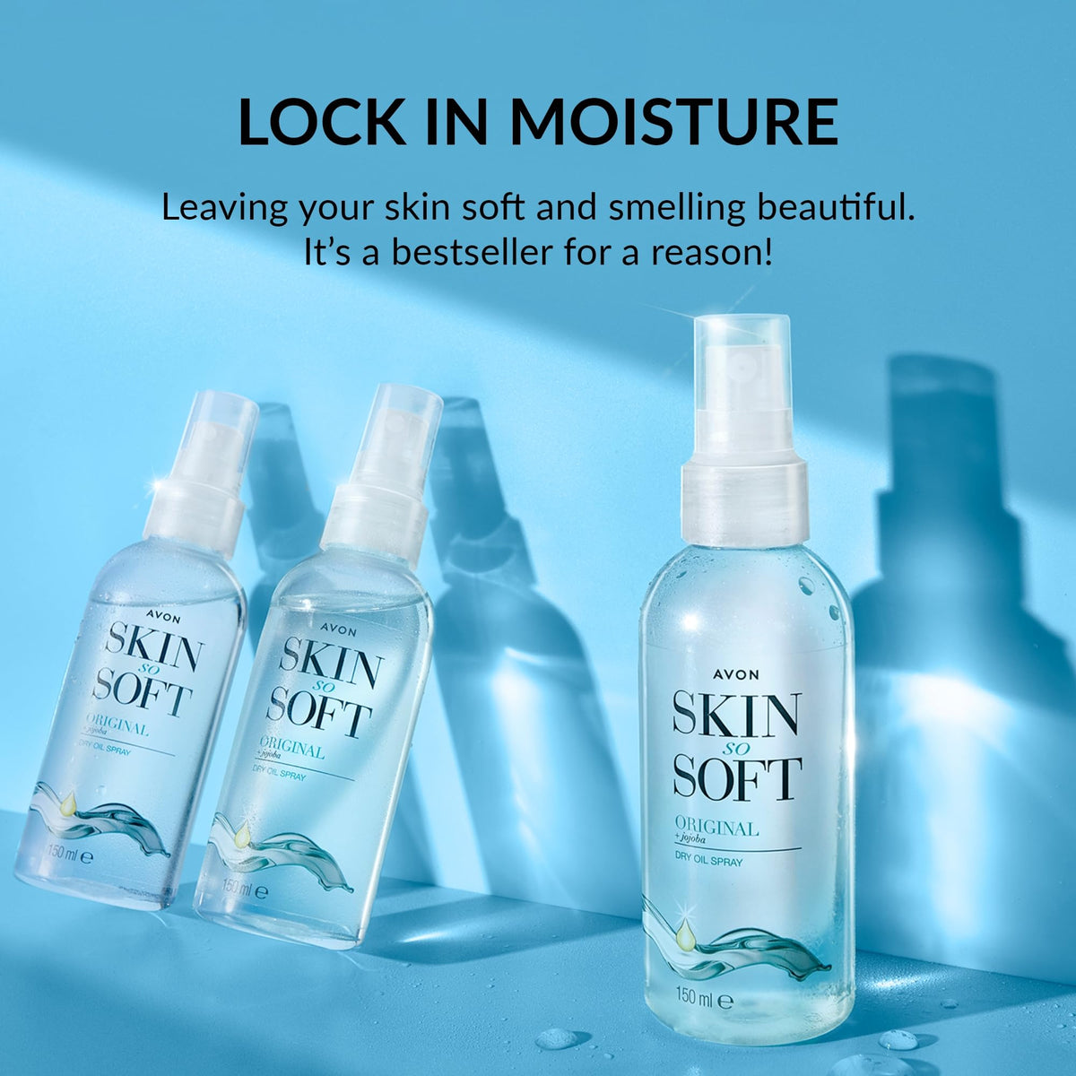 AVON SKIN SO SOFT body application on forearm showing smooth, non-greasy finish and hydration