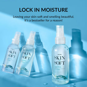 AVON SKIN SO SOFT body application on forearm showing smooth, non-greasy finish and hydration