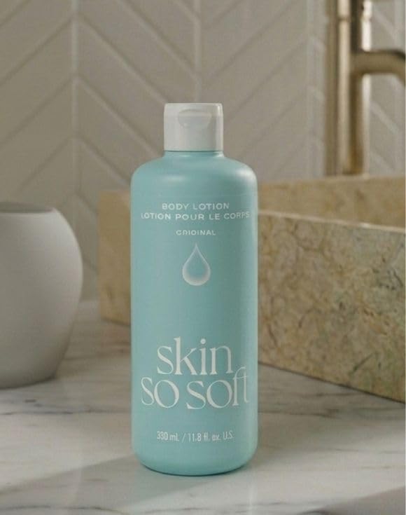 AVON Skin So Soft label detail highlighting heritage scent, recognizable classic benefit