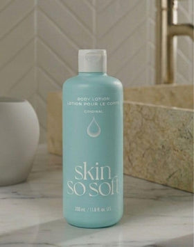 AVON Skin So Soft label detail highlighting heritage scent, recognizable classic benefit