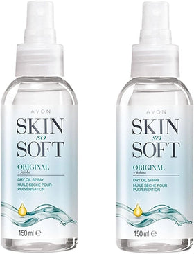 AVON SKIN SO SOFT bottles staged on bathroom counter for daily routine
