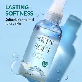 AVON SKIN SO SOFT oil texture droplet highlighting jojoba smooth finish