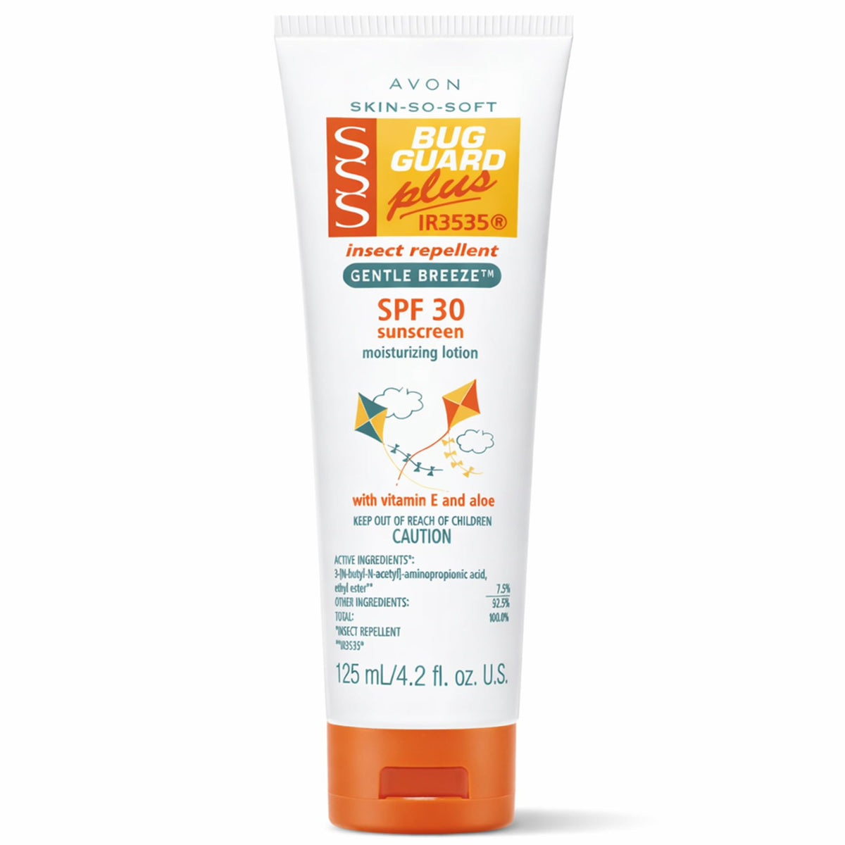 AVON Skin So Soft label close-up highlighting SPF 30 and DEET-free repellent