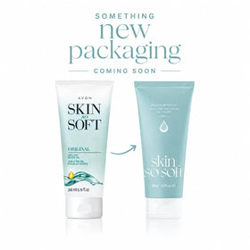 AVON Skin So Soft gel texture squeezed from tube close-up, showing jojoba-enriched formula benefit