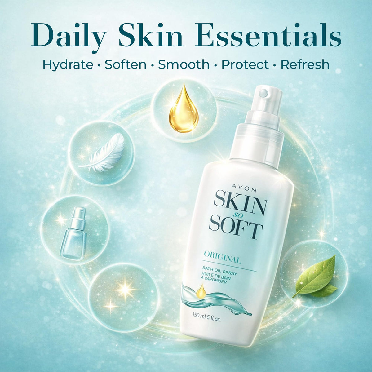 avon 5 fl oz bottle beside common items illustrating travel size