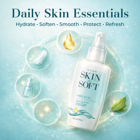 avon 5 fl oz bottle beside common items illustrating travel size