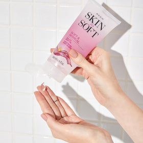 AVON gelled oil texture on hand close-up, demonstrates quick-absorbing finish