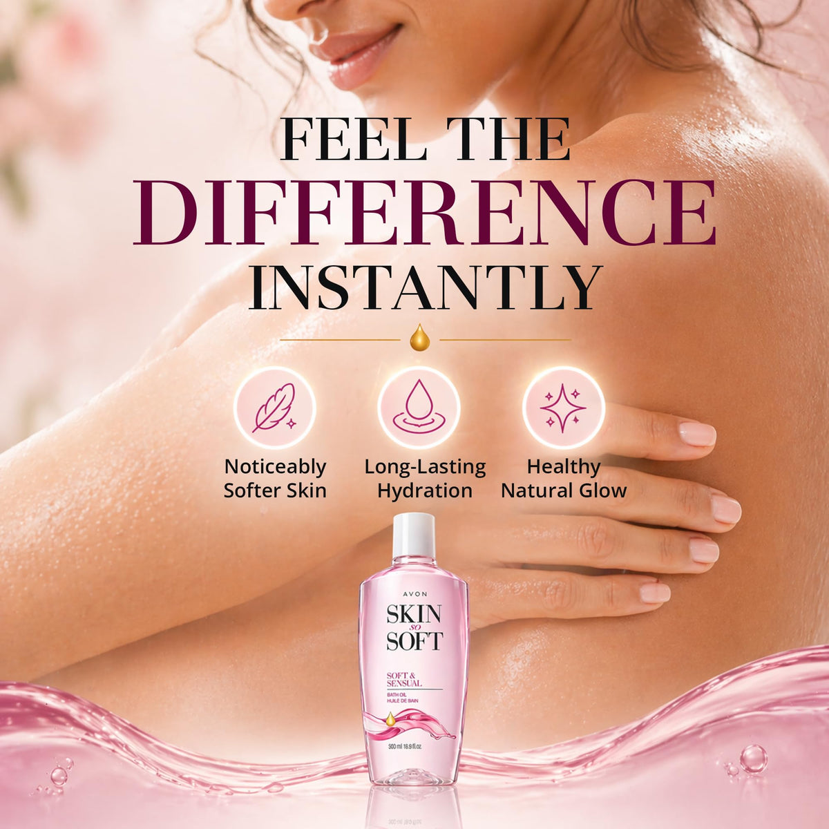 AVON label close-up listing features like paraben-free and fragrance benefit