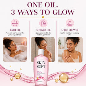 AVON oil on wet skin demonstrating smooth non-greasy finish and hydration
