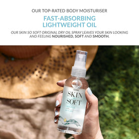 AVON SKIN SO SOFT spray in use after shower for instant hydration