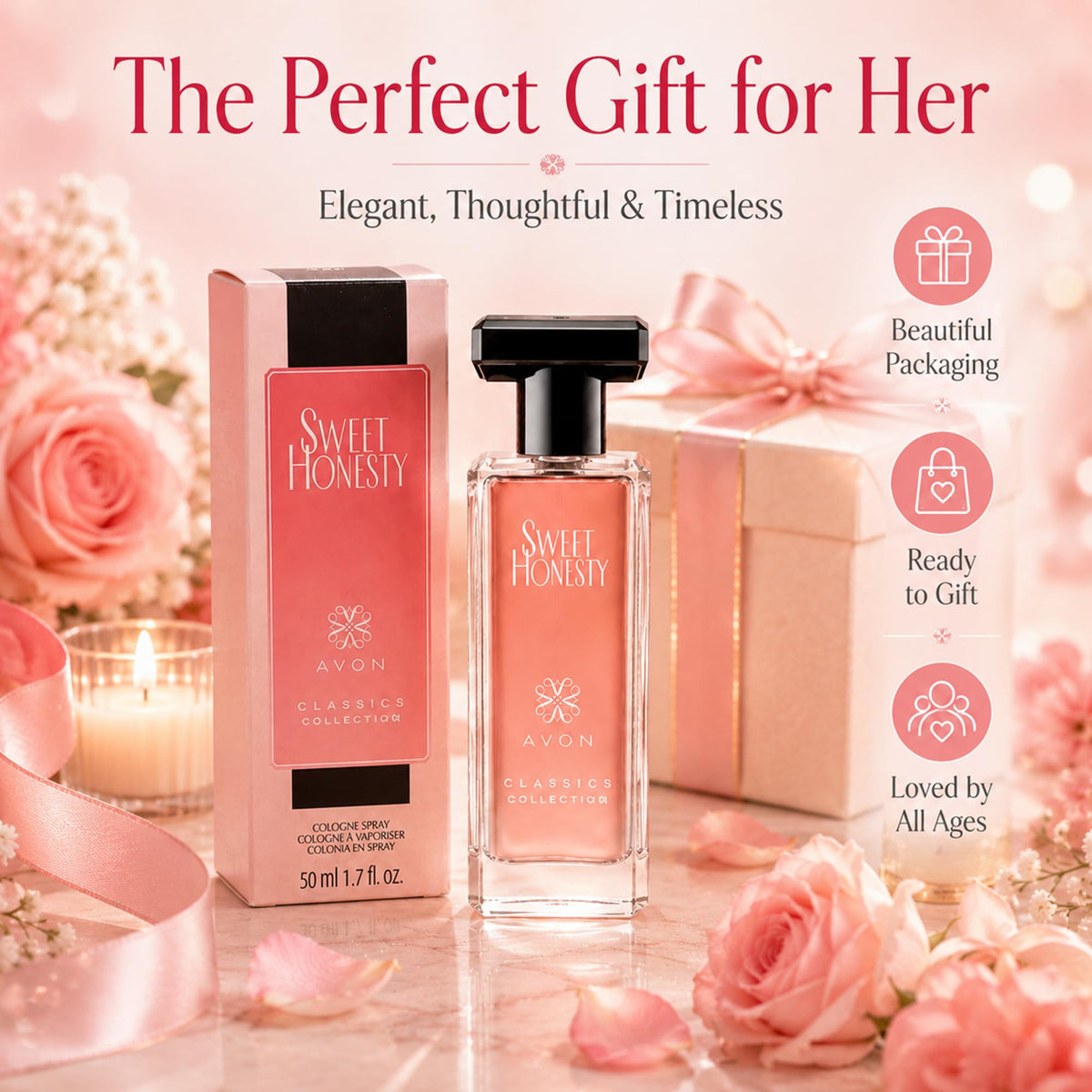 AVON Sweet Honesty on a dressing table implying everyday feminine freshness