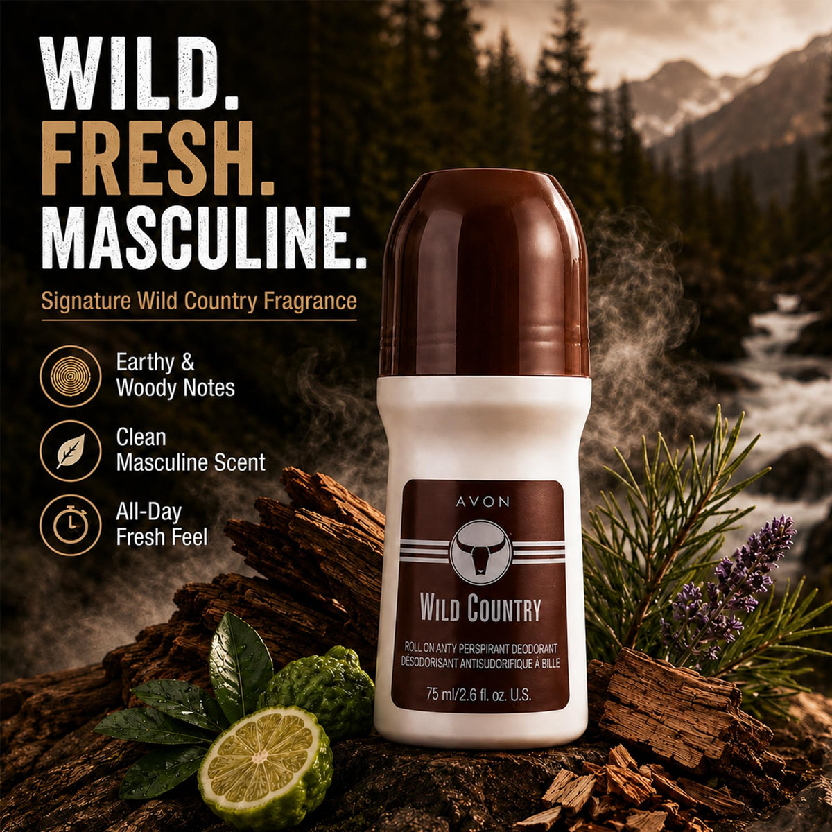AVON Wild Country bottle held in hand demonstrating compact travel-friendly size