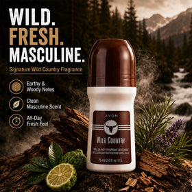 AVON Wild Country bottle held in hand demonstrating compact travel-friendly size