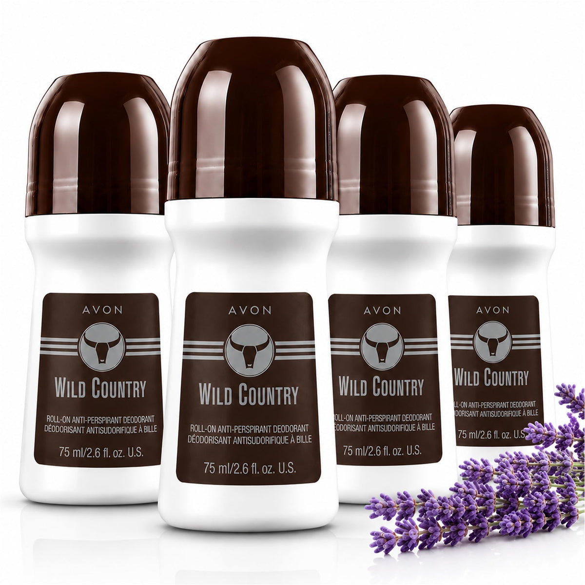 AVON front packaging of Wild Country four-pack showing product and brand benefits