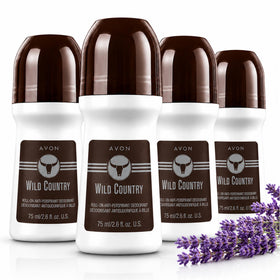 AVON front packaging of Wild Country four-pack showing product and brand benefits