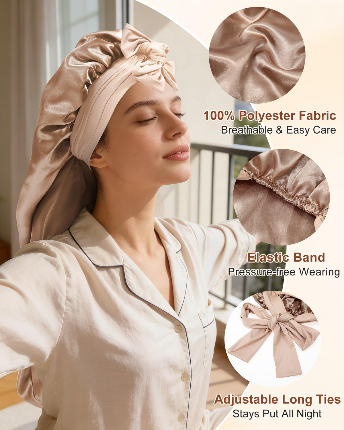 AWAYTR satin texture close-up highlighting smooth fabric that reduces hair friction