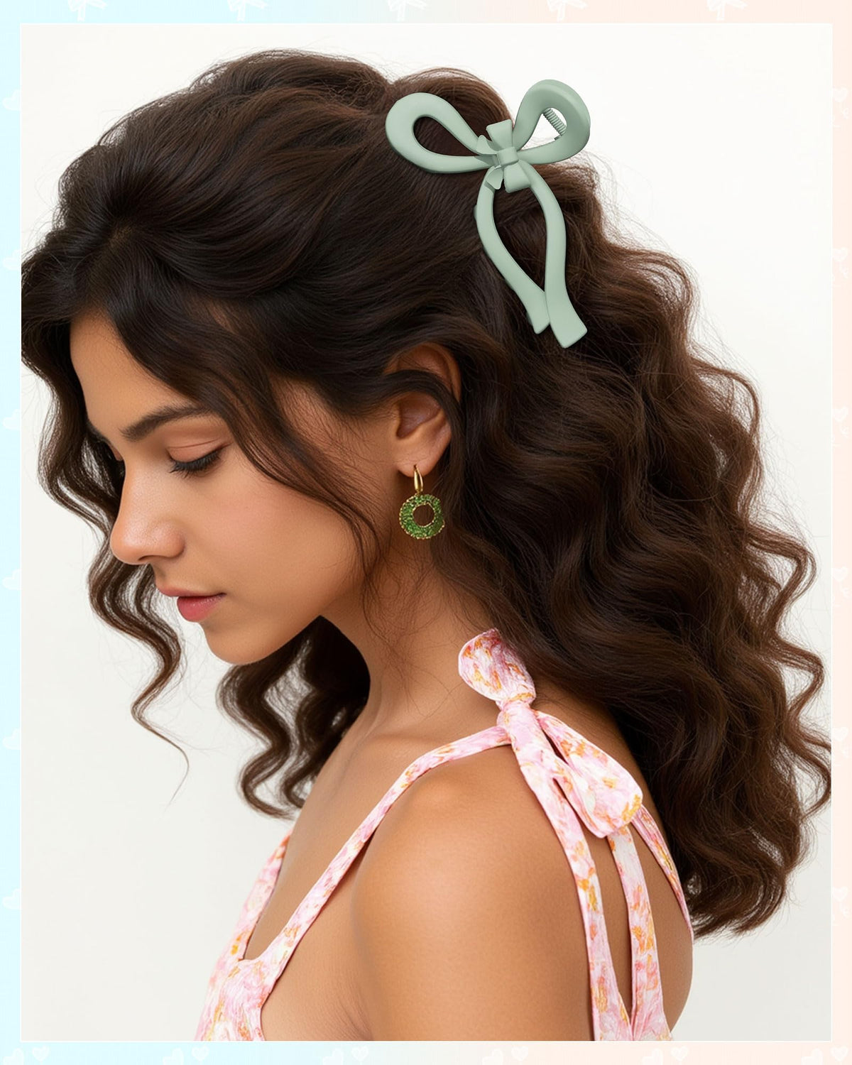 AWAYTR bow clip used in half-up hairstyle adding a decorative finish